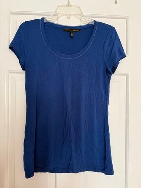 White House Black Market Blue Scoop Neck Short Sleeve Tee